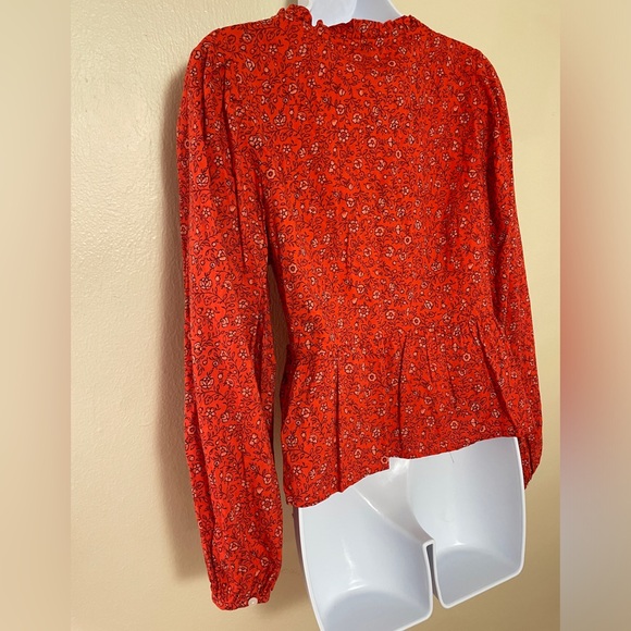 Country Cowgirl Fall Cottagecore Western Women Red Floral Wrap Ruffle Balloon S - Picture 10 of 16